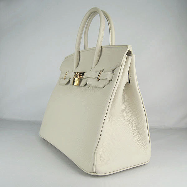 High Quality Fake Hermes 35CM Embossed Veins Leather Bag Gream 6089